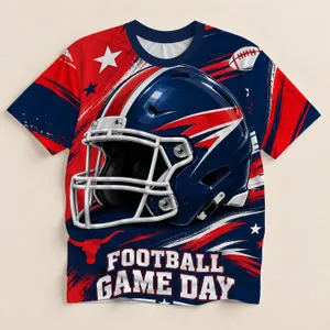 Football Helmet Red Navy Game Day Spirit for Youth Fans on Stadium Saturdays and Tailgates All-over Print Unisex T-shirt