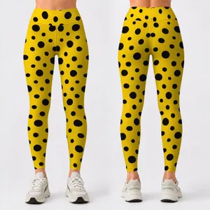 Sunny Yellow and Black Polka Dots for Playful Y2K Everyday Style and Weekend Wear Leggings