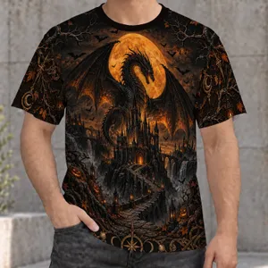Gothic Dragon and Moonlit Castle Halloween Fantasy for Spooky Night Celebrations Adults All-over Print Unisex T-shirt