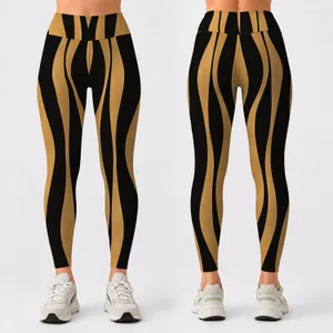Black And Camel Vertical Stripes For Retro Streetwear And Everyday Y2K Looks For Women Leggings