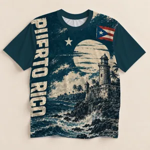 Puerto Rico Lighthouse Coastal Flag Caribbean Holiday Gift for Island Travel Lovers All-over Print Unisex T-shirt