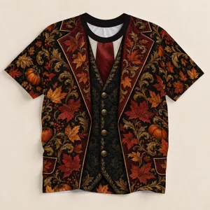 Autumn Pumpkin Maple Leaf Faux Blazer Look for Thanksgiving Gatherings and Fall Events All-over Print Unisex T-shirt