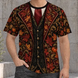 Autumn Pumpkin Maple Leaf Faux Blazer Look for Thanksgiving Gatherings and Fall Events All-over Print Unisex T-shirt