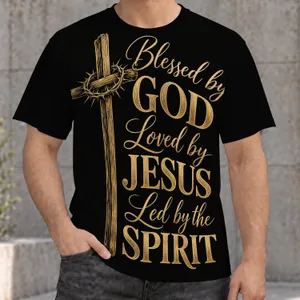 Golden Cross and Crown of Thorns Faith Message for Church Worship and Daily Devotion All-over Print Unisex T-shirt