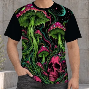 Neon Mushroom Skulls for Alternative Nightlife and Halloween Style Fans All-over Print Unisex T-shirt