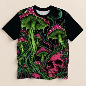 Neon Mushroom Skulls for Alternative Nightlife and Halloween Style Fans All-over Print Unisex T-shirt