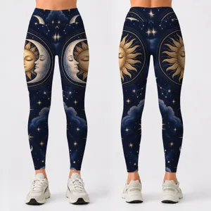 Celestial Sun Moon and Star Motifs for Boho Festival Nights and Stargazing Style for Women Leggings