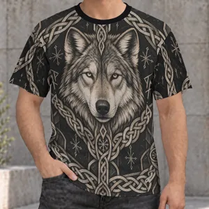 Nordic Wolf and Interlaced Knotwork for Rugged Outdoor Heritage and Winter Adventure All-over Print Unisex T-shirt