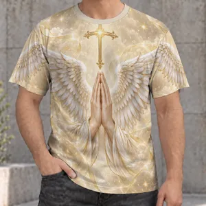 Praying Hands, Angel Wings And Cross For Faithful Everyday Wear And Outdoor Worship All-over Print Unisex T-shirt