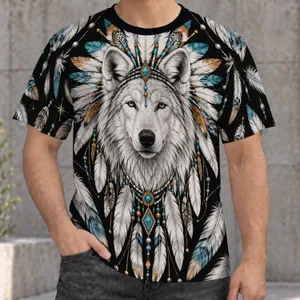 White Wolf Feathered Crown Art for Nature Lovers and Winter Wilderness Style All-over Print Unisex T-shirt