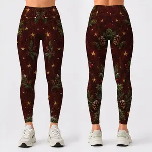 Burgundy Evergreen Pinecone Christmas Holiday Style for Cozy Winter Days Leggings