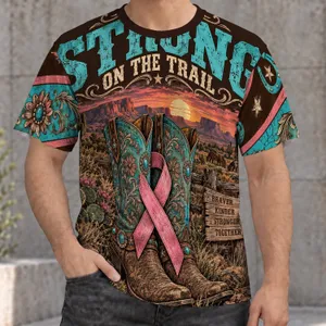 Western Cowboy Boots With Pink Ribbon For Breast Cancer Awareness Support Gifts All-over Print Unisex T-shirt