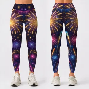 Neon Fireworks and Colorful Rockets for New Year Celebrations and Festive Nights Leggings