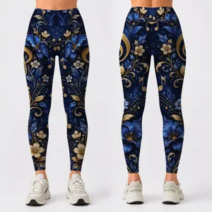 Gold Music Notes and Navy Florals for Elegant Everyday Style Leggings