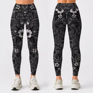 Charcoal Paisley Florals for Everyday Wear and Refined Casual Style Leggings