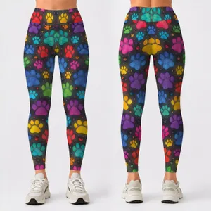 Bright Rainbow Paw Prints For Playful Pet Lovers And Everyday Casual Outings All Year Leggings