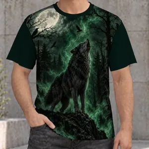 Howling Wolf Under Full Moon for Gothic Nights, Forest Walks, and Dark Nature Lovers All-over Print Unisex T-shirt
