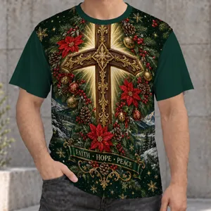 Christmas Cross and Evergreen Wreath for Faith-Filled Holiday Gatherings and Winter Comfort All-over Print Unisex T-shirt