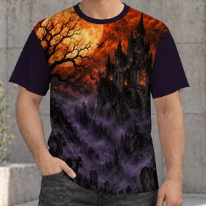 Haunted Mansion, Raven and Blood Moon for Halloween Nights and Gothic Style Women All-over Print Unisex T-shirt
