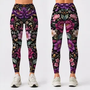 Violet Magenta Botanical Blooms for Everyday Style and Special Occasions Leggings