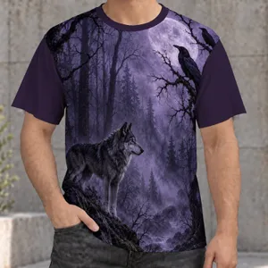 Wolf And Raven Under Full Moon For Gothic Forest Nights And Nature Lovers All-over Print Unisex T-shirt