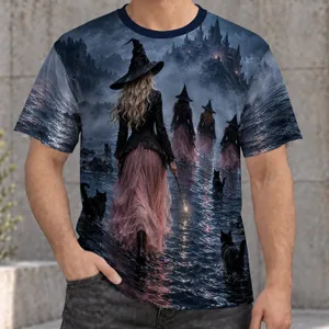 Witches Crossing Moonlit Water for Halloween Night and Autumn Gathering Fans All-over Print Unisex T-shirt