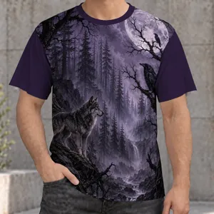 Wolf Raven Moonlit Forest Scene For Gothic Nightlife And Nature Lovers All-over Print Unisex T-shirt