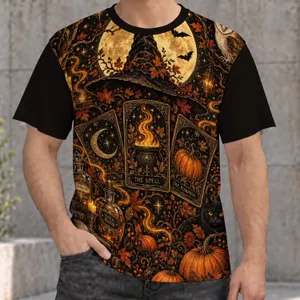 Witch Hat and Moonlit Tarot Cards for Halloween Parties and Enchanted Autumn Nights All-over Print Unisex T-shirt