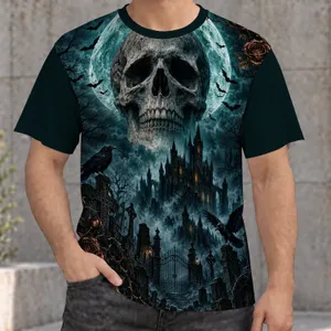 Gothic Skull, Moonlit Castle And Roses For Dark Fantasy Nightlife Style Fans All-over Print Unisex T-shirt