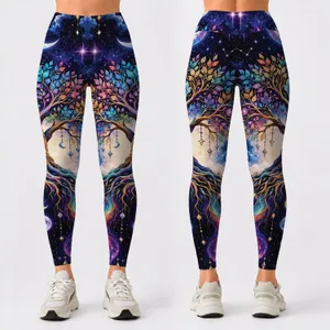Celestial Moon And Rainbow Tree For Festival Nights And Everyday Bohemian Style Leggings