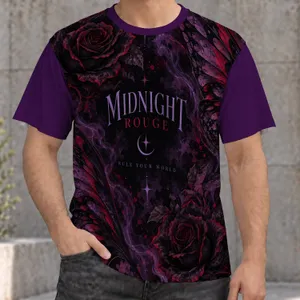 Gothic Rouge Roses and Violet Wings for Midnight Halloween and Dark Romantic Style All-over Print Unisex T-shirt