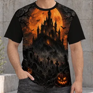 Haunted Pumpkin Castle Under a Blood Moon for Spooky Halloween Nights and Fallwear All-over Print Unisex T-shirt