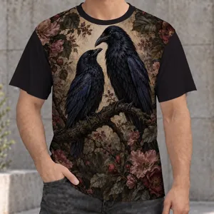 Crow Pair With Moody Florals For Everyday Nature Lovers And Dark Romantic Style Fans All-over Print Unisex T-shirt