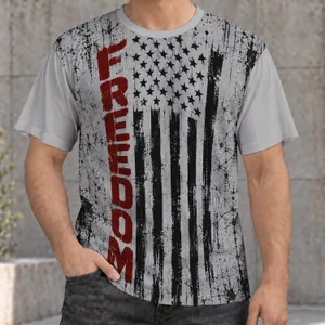 Distressed American Flag and Freedom Motif for Patriotic Holidays and Casual Wear All-over Print Unisex T-shirt