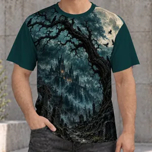 Moonlit Gothic Castle And Raven Scene For Dark Academia Evenings And Witchy Outings All-over Print Unisex T-shirt