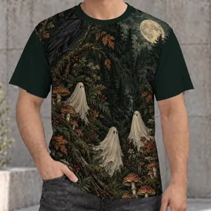 Raven Mushroom Moonlit Forest for Spooky Autumn Nights and Gothic Halloween Style Lovers All-over Print Unisex T-shirt