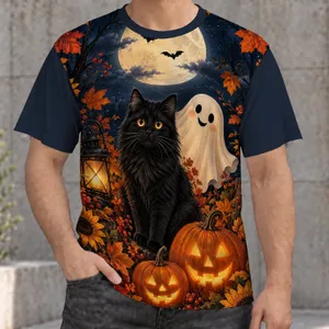 Black Cat, Friendly Ghost and Jack-o'-Lanterns for Halloween and Autumn Celebrations All-over Print Unisex T-shirt