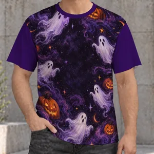 Purple Halloween Ghosts And Pumpkins For Whimsical Spooky Autumn Celebrations All-over Print Unisex T-shirt