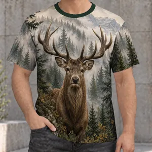 Majestic Antlered Forest Deer And Misty Pines For Nature Lovers And Woodland Trail Days All-over Print Unisex T-shirt