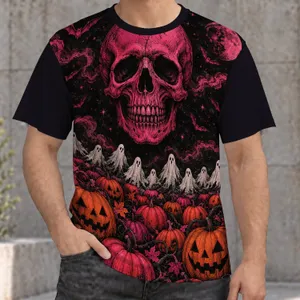 Neon Skull, Ghosts And Pumpkin Patch For Gothic Halloween Nightfall Women All-over Print Unisex T-shirt