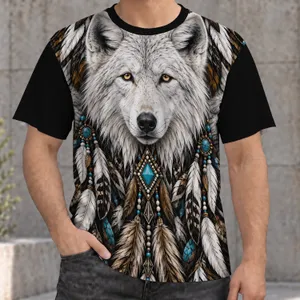 White Wolf Faces and Turquoise Feathers for Nature-Loving Everyday Style All-over Print Unisex T-shirt