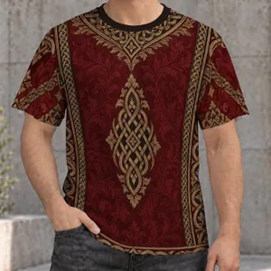 Burgundy Celtic Knotwork Details for Heritage-Inspired Casual Daily Wear and Layering All-over Print Unisex T-shirt