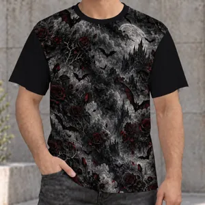 Gothic Bats And Crimson Roses For Witchy Nights And Dark Floral Style All-over Print Unisex T-shirt