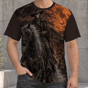 Skeleton Cowboy and Ghost Horse for Western Gothic Nighttime Adventure Fans All-over Print Unisex T-shirt