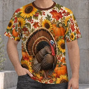 Turkey, Sunflowers & Pumpkins for Thanksgiving Gatherings and Cozy Autumn Days Ahead All-over Print Unisex T-shirt