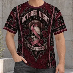 Football Skull and Rose Emblem for October Game Nights and Awareness Gifts All-over Print Unisex T-shirt