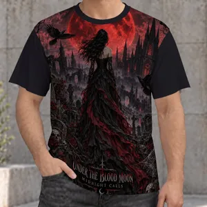 Blood Moon Gothic Cemetery Scene for Halloween Nights and Witchy Wardrobe Gifts for Women All-over Print Unisex T-shirt
