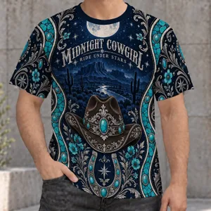 Turquoise Cowgirl Night Sky Western Style for Country Music Festival Fans All-over Print Unisex T-shirt
