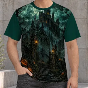 Gothic Castle Halloween Night Scene for Spooky Autumn Celebrations and Haunted Home Lovers All-over Print Unisex T-shirt