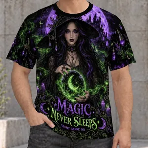 Moonlit Witch and Crystal Orb for Halloween Nights and Enchanted Fall Celebrations All-over Print Unisex T-shirt